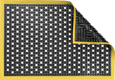 ESD Anti-Fatigue Floor Mat with Holes & 5 cm Yellow Bevel | Nitrile Conductive ESD | Black | 60 x 120 cm | Grounding Cord + Snap (15')